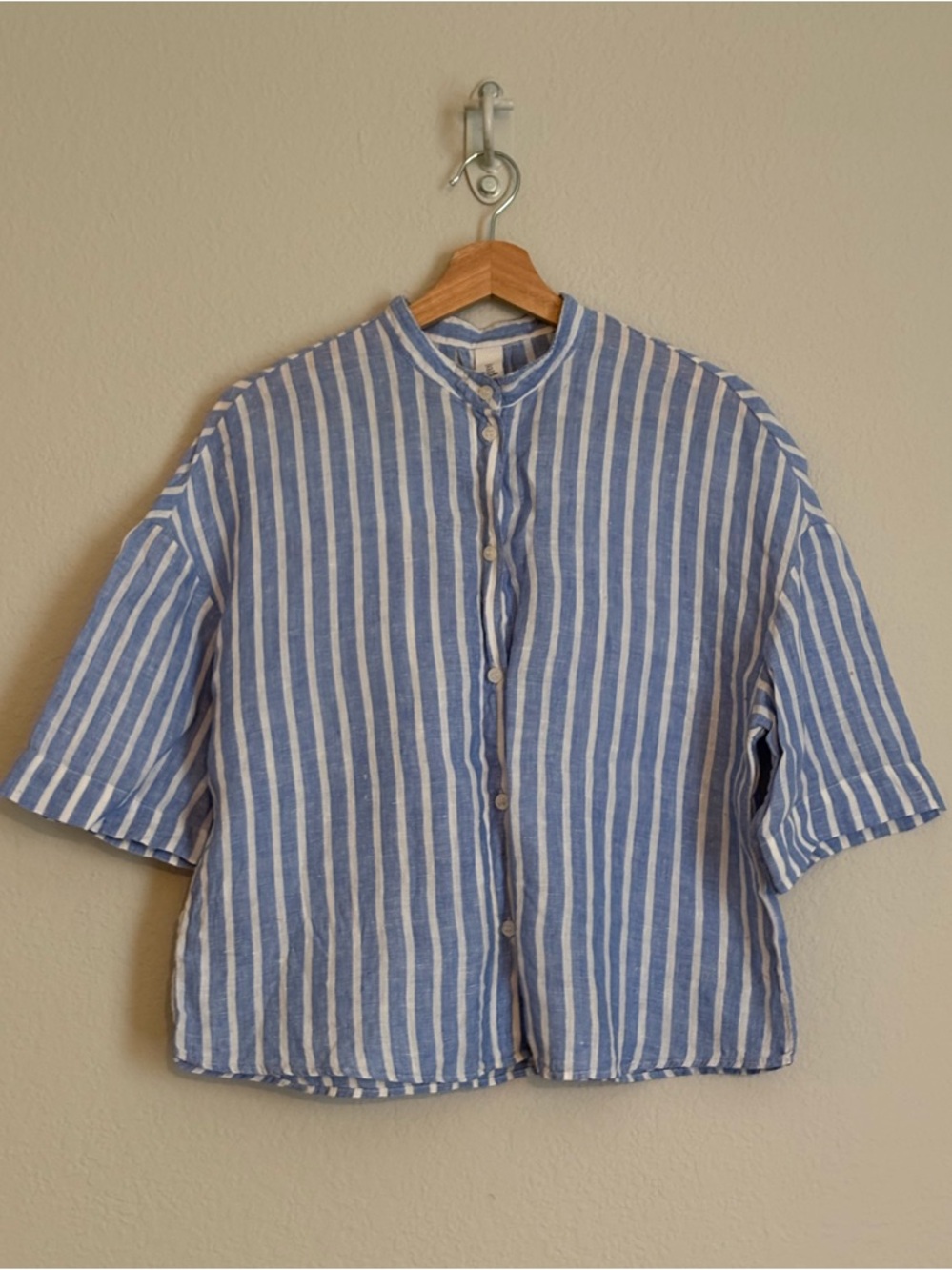 Blue Stripe Linen Button Top